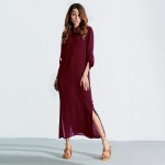 Zanzea Fashion Vestidos 2017 Autumn Women Sexy Casual Dress Long Sleeve Deep V Neck Linen Split Solid Long Maxi Dress Plus Size