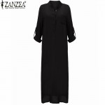 Zanzea Fashion Vestidos 2017 Autumn Women Sexy Casual Dress Long Sleeve Deep V Neck Linen Split Solid Long Maxi Dress Plus Size