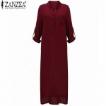 Zanzea Fashion Vestidos 2017 Autumn Women Sexy Casual Dress Long Sleeve Deep V Neck Linen Split Solid Long Maxi Dress Plus Size