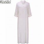 Zanzea Fashion Vestidos 2017 Autumn Women Sexy Casual Dress Long Sleeve Deep V Neck Linen Split Solid Long Maxi Dress Plus Size