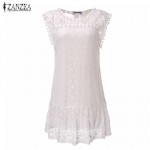 Zanzea Summer Dress 2017 Sexy Women Casual Sleeveless Beach Short Dress Tassel Solid White Mini Lace Dress Vestidos Plus Size