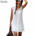Zanzea Summer Dress 2017 Sexy Women Casual Sleeveless Beach Short Dress Tassel Solid White Mini Lace Dress Vestidos Plus Size