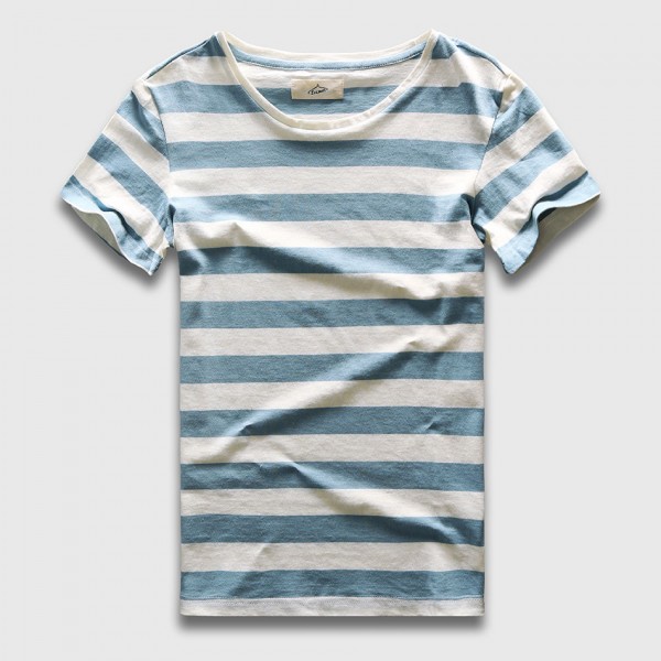 Zecmos New Men Stripe T-Shirt Fashion O Neck Short Sleeved Slim Fit Blue Striped T shirt Man