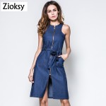 Zioksy 2017 Summer Dress Denim Vest Slim Fashion Casual Zipper Split Bottom Jeans Dresses For Women Plus Size Women Clothing 