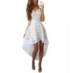 Zkess 2017 Short Front Long Back Summer Casual Dress Hollow Out Elegant White Lace Dress Women Short Party Dress Vestido LC61443