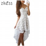 Zkess 2017 Short Front Long Back Summer Casual Dress Hollow Out Elegant White Lace Dress Women Short Party Dress Vestido LC61443