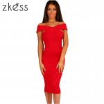 Zkess 2017 women Elastic Cotton Warm Off Shoulder Elegant Party Dresses Sexy Midi Pencil Club Bandage Bodycon Dress LC61464