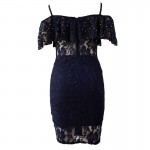 Zkess Navy Lace Dresses Sexy V Neck Off Shoulder LC61411 2017 Diamonds Knee-Length Dress Bodycon Vintage Dress vestido de festa