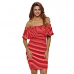 Zkess Stripe Dress Women Summer Bodycon Dresses Sexy Slash Neck Black White off the Shoulder Slim Sheath Casual Dress LC22792