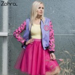 Zohra 2016 Fall Winter 3D Printed Donuts Womens Bomber Jacket Outwear full Sleeve Short Paragraph Baseball Coats Fashion Jackets