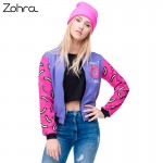 Zohra 2016 Fall Winter 3D Printed Donuts Womens Bomber Jacket Outwear full Sleeve Short Paragraph Baseball Coats Fashion Jackets