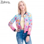 Zohra New arrival Womens Bomber Jacket 3D Printed Emoji Jackets Short Paragraph Coats University Teenager Outwear Jackets