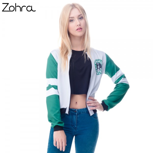 Zohra Winter Autumn Womens Bomber Jacket 3D Printed Mermaid Princess Outwear Sexy Short Jacket Coats Casual Basic Jackets