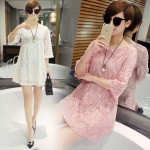 aliexpress uk wholesale 2016 new summer Korean women loose short cute lace dress white pink plus size shirt dress women clothes