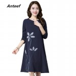 anteef fashion cotton linen vintage floral print clothes women casual loose autumn spring midi dress vestido 2018 dresses
