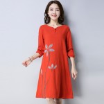 anteef fashion cotton linen vintage floral print clothes women casual loose autumn spring midi dress vestido 2018 dresses