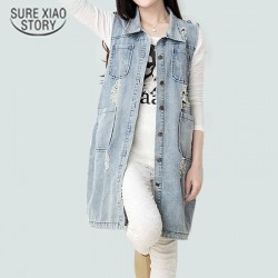 autumn 2016 new fashion plus size S-5XL Vintage Hole denim street clothing for women female  long  Outerwear jacket 093D 45