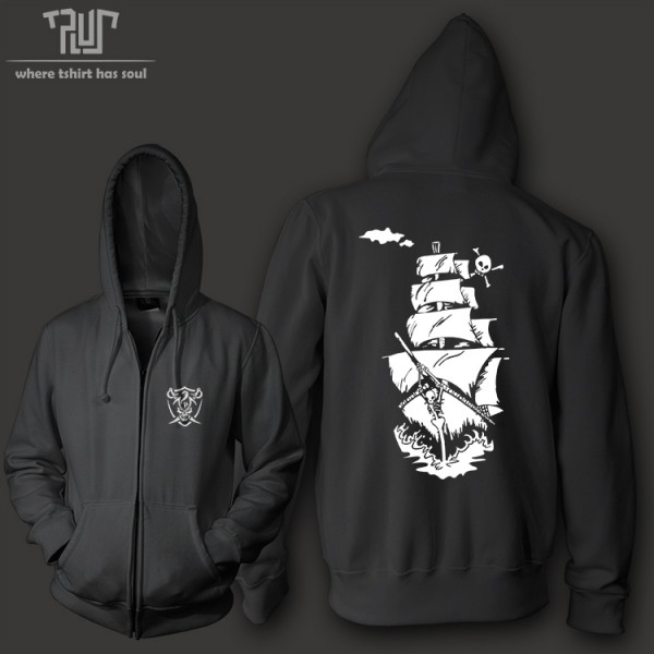 cool design pirate ship tattoo customized men unisex zip up hoodie 800gram weight organic cotton fleece combine Free Shipping