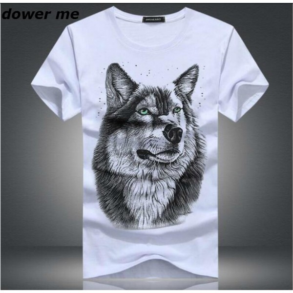 cotton 3d t shirt men 2016 summer new arrvial 3D funny wolf man's T-shirt extended plus size 5XL white black blue