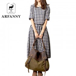 dresses .  Spring new models Women / Girls College Wind retro loose cotton long-sleeved plaid dress / autumn dress
