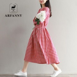 dresses   Spring vintage small fresh plaid slim waist full dress preppy style long-sleeve fluid one-piece dress