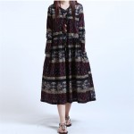 fashion autumn style cotton linen vintage print  plus size women casual loose long dress party vestidos femininos 2017 dresses