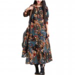 fashion autumn style cotton linen vintage print  plus size women casual loose long dress party vestidos femininos 2017 dresses