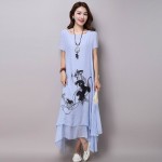 fashion cotton linen plus size vintage print women casual loose long summer dress vestidos femininos party 2017 dresses