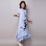 fashion cotton linen plus size vintage print women casual loose long summer dress vestidos femininos party 2017 dresses