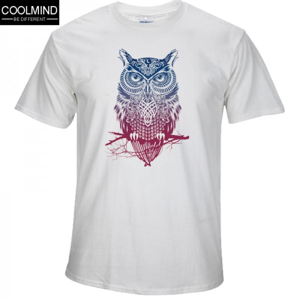 fashion short sleeve owl printed men tshirt cool funny men's tee shirts tops men T-shirt cotton casual mens t shirts T01