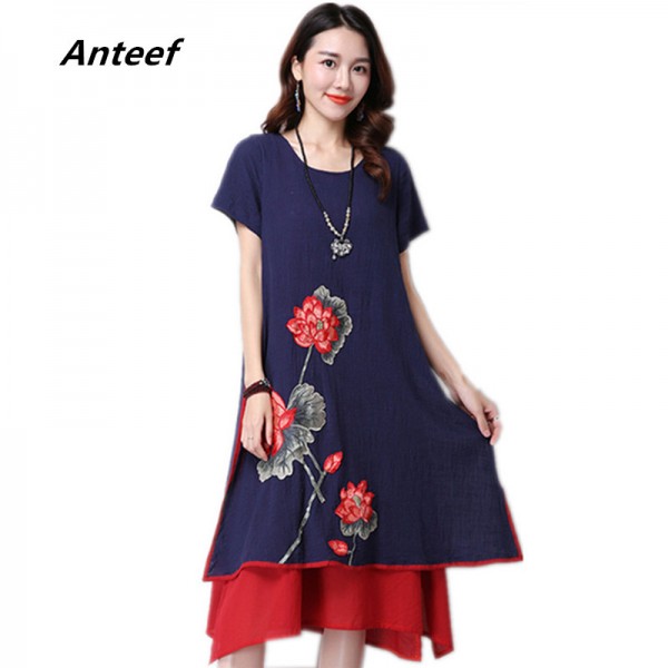 fashion summer style cotton linen vintage plus size women casual loose dress vestidos femininos party 2017 dresses