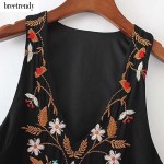 fashion women sexy v neck retro splendid floral embroidery sleeveless dress black color dresses vestidos