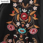 fashion women sexy v neck retro splendid floral embroidery sleeveless dress black color dresses vestidos
