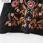 fashion women sexy v neck retro splendid floral embroidery sleeveless dress black color dresses vestidos