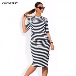 fashionable Striped Autumn women dresses big sizes NEW 2017 plus size women clothing Knee-Length dress casual o-neck loose dress