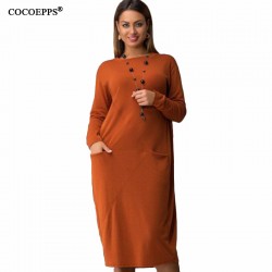 fashionable plus size casual women dress 2017 autumn winter solid Knee-Length Dresses big size women Long sleeve loose dress 6XL