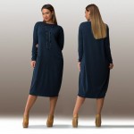 fashionable plus size casual women dress 2017 autumn winter solid Knee-Length Dresses big sizes women Long sleeve loose dress