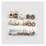 free shipping 12 pairs sets Round Square Ball Alloy Crystal Stud pearl  Earrings For Women Hot-selling Cute stud earrings Sets