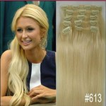 free shipping 16"- 32" 8pcs Set #613 Blonde Hair Pieces Soft Indian Remy hair Clip in / on Human Hair Extenions 120g 140g 160g