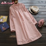 free shipping 2017 spring autumn new women loose casual solid tand Collar long-sleeved cotton linen dress female 