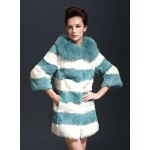 free shipping NEW real natural genuine rabbit fur coat with fox fur collar women long classic rabbit fur jacket