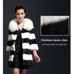 free shipping NEW real natural genuine rabbit fur coat with fox fur collar women long classic rabbit fur jacket