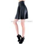 free shipping new high waist faux leather skater flare skirt mini skirt above knee solid color skirt S/M/L/XL