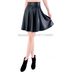 free shipping new high waist faux leather skater flare skirt mini skirt above knee solid color skirt S/M/L/XL