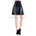 free shipping new high waist faux leather skater flare skirt mini skirt above knee solid color skirt S/M/L/XL