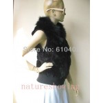 free shipping/women's real  fox collar rabbit Fur Vest / jacket lady fashion /black