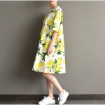 hSPL Plus Size Dress 2017 Ladies Tunic Casual Yellow Floral Retro Vintage Cotton Linen Loose Flower bayan elbise New Dresses