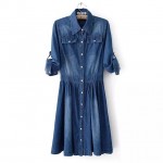 high quality 2016 denim dress summer autumn clothing plus size women Jeans dress elegant slim cowboy casual Dresses vestidos