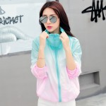 hot sell 2017 Summer fashion rainbow color Sun UV Protection Clothing Female Hooded Jacket Thin Breathable Beach Cardigan coats