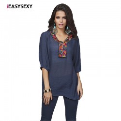 iEASYSEXY 2017 New Office Top for Women Retro Embroidery Vintage Boho Shirt Women Blouses Cotton Linen Blouse Ethnic Beach Tops